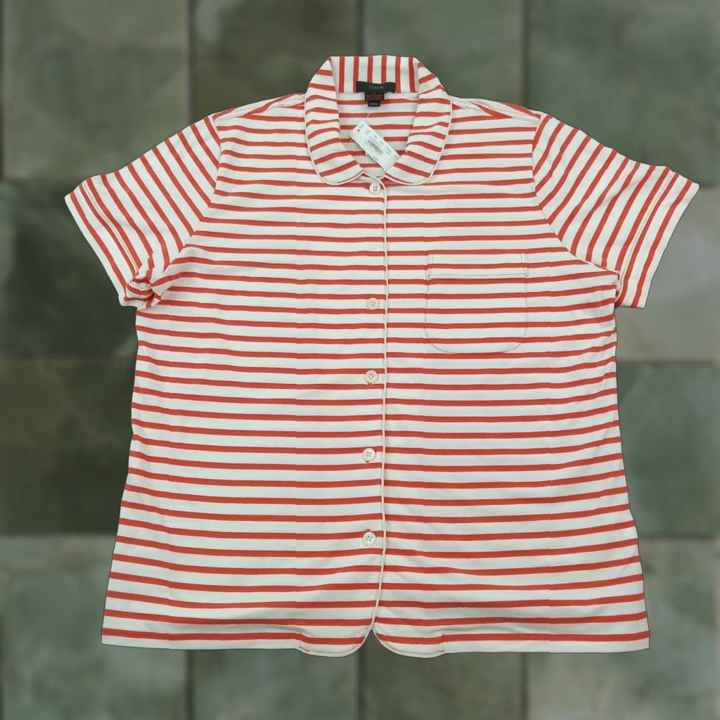 J.Crew J. Crew Women's Red White Striped Short Sleeve Button Up Pajama Top Large Size ONE SIZE - 1 Thumbnail