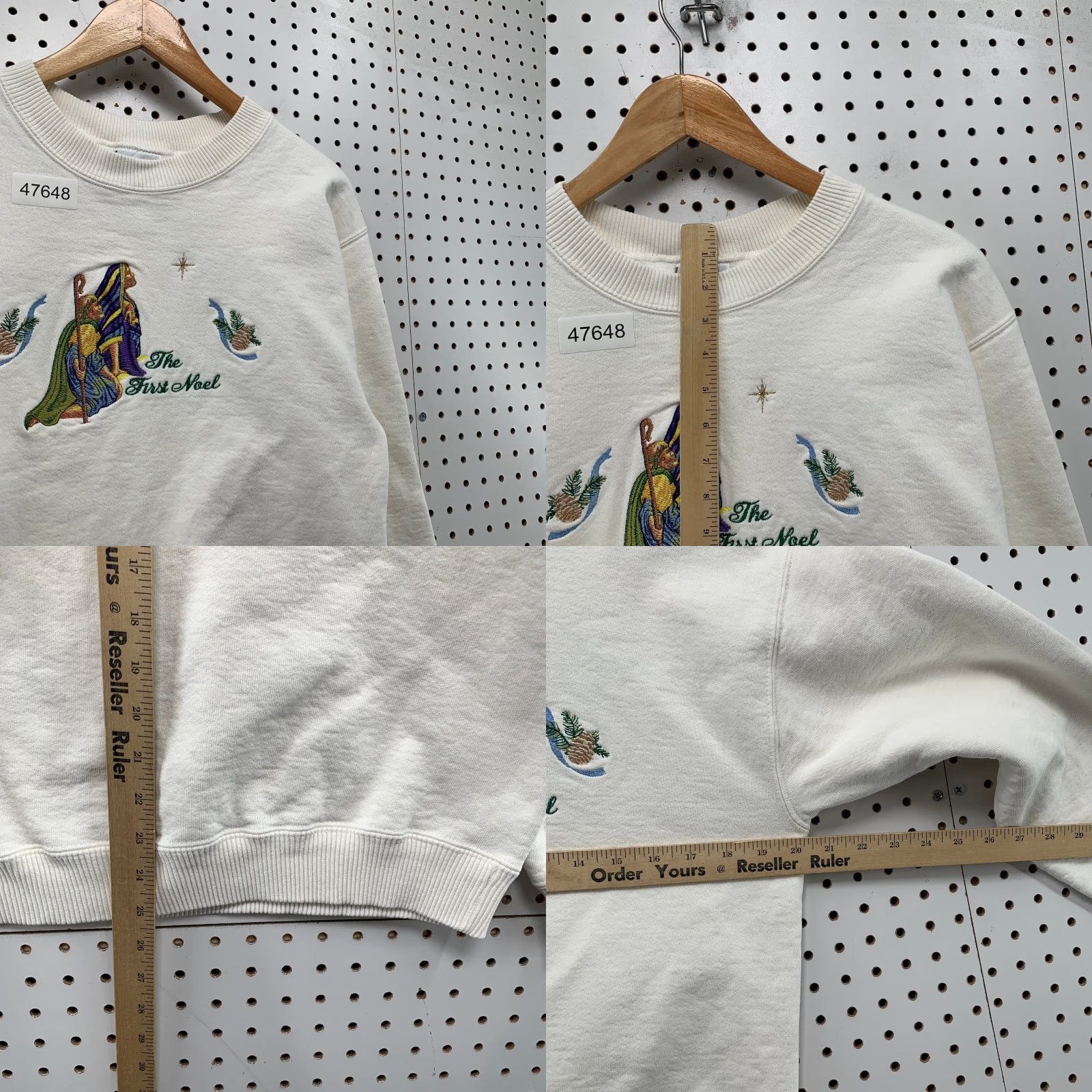 Gildan VINTAGE First Noel Sweatshirt Mens M White Embroidered Fleece Crewneck USA Size US M / EU 48-50 / 2 - 8 Thumbnail