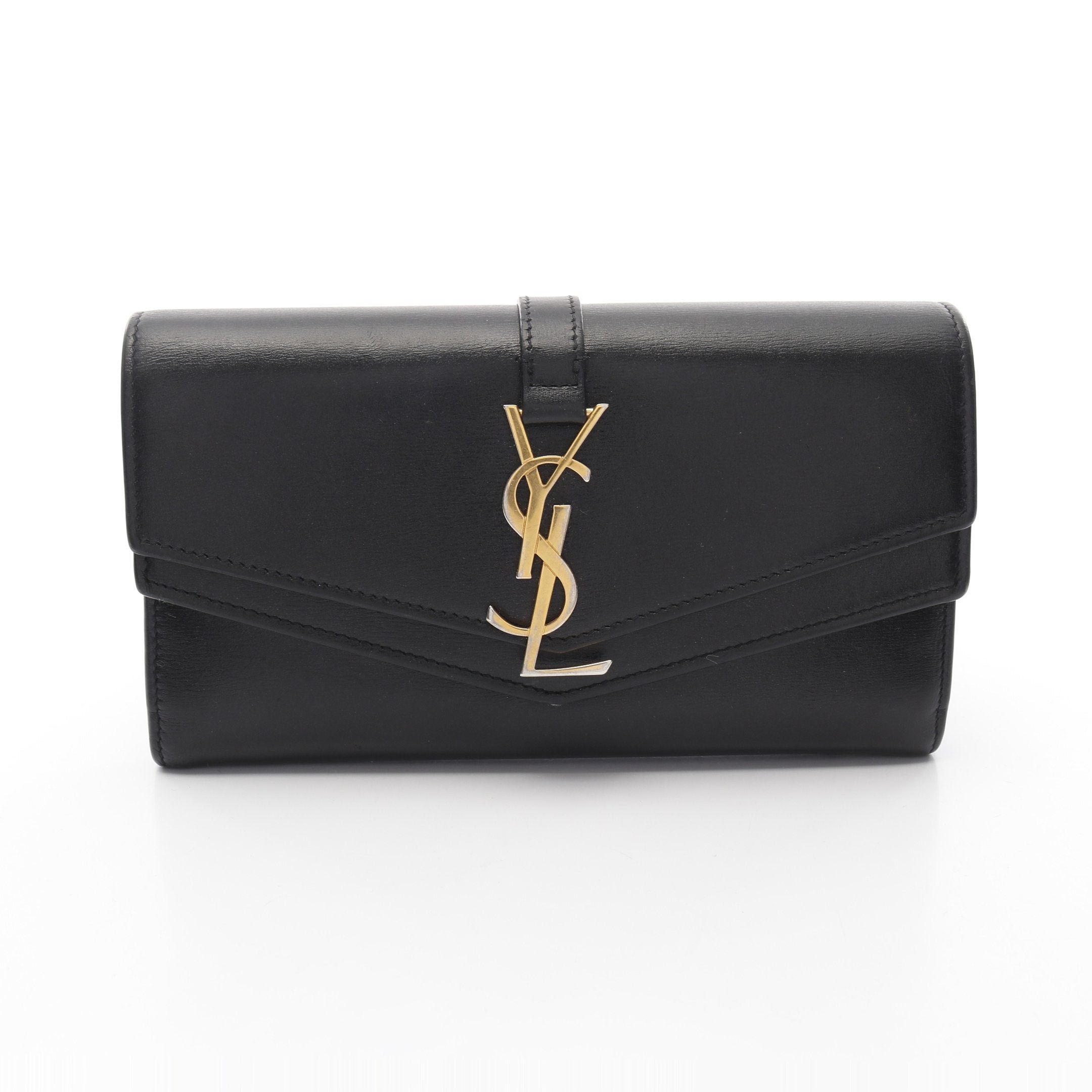 Yves Saint Laurent Sulpice Bi-Fold Long Wallet Leather Black