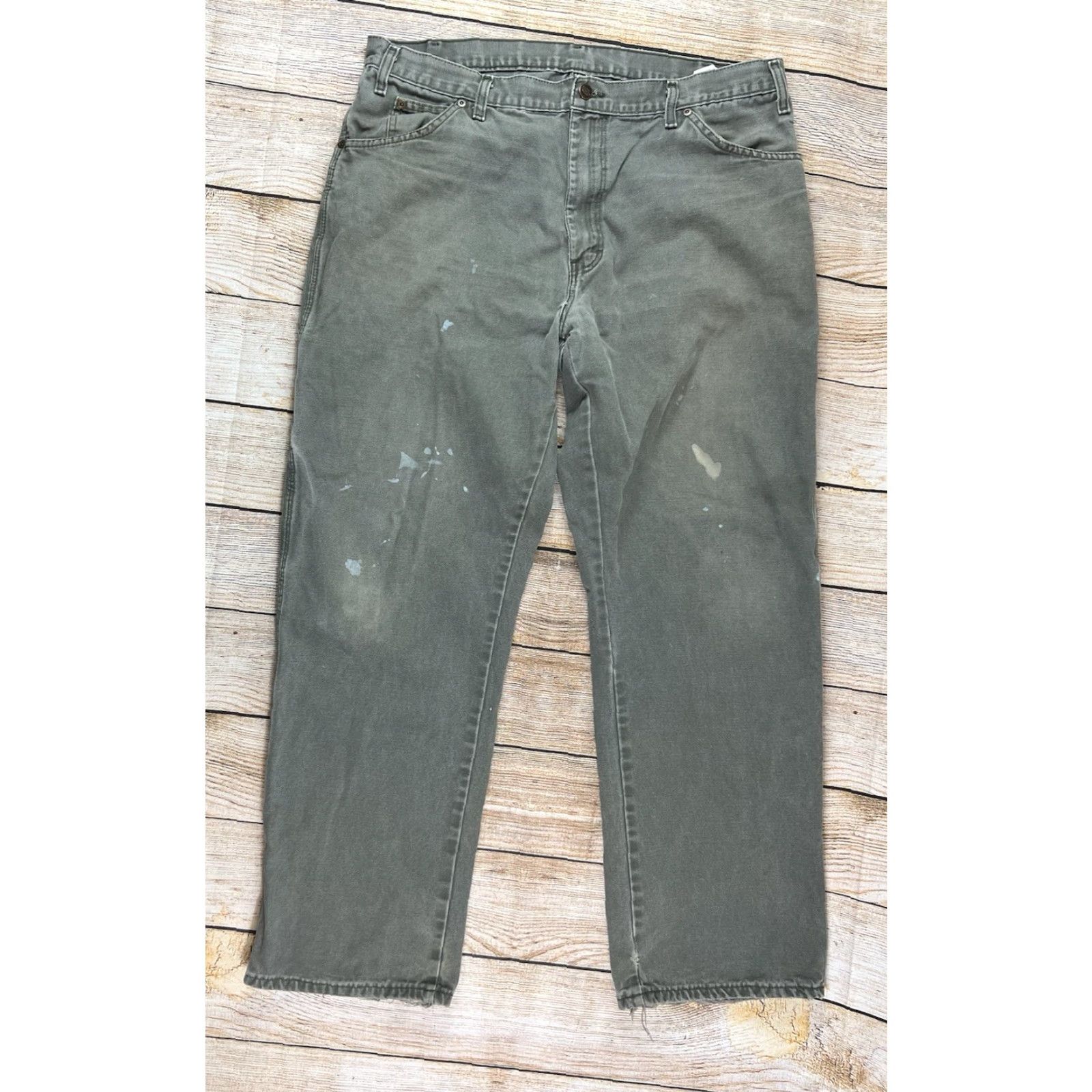 Dickies Dickies Pants Mens Carpenter Workwear 38x32 Green Cotton Canvas Dickies Logo Pockets Straight Front Relaxed Rise Mid Solid лиц Size US 38 / EU 54 - 2 Thumbnail