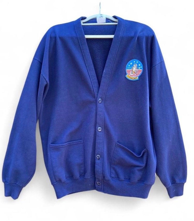 Vintage Vintage Tomcat Navy Patch Cardigan Blue Aviation Military L Size US L / EU 52-54 / 3 - 1 Thumbnail