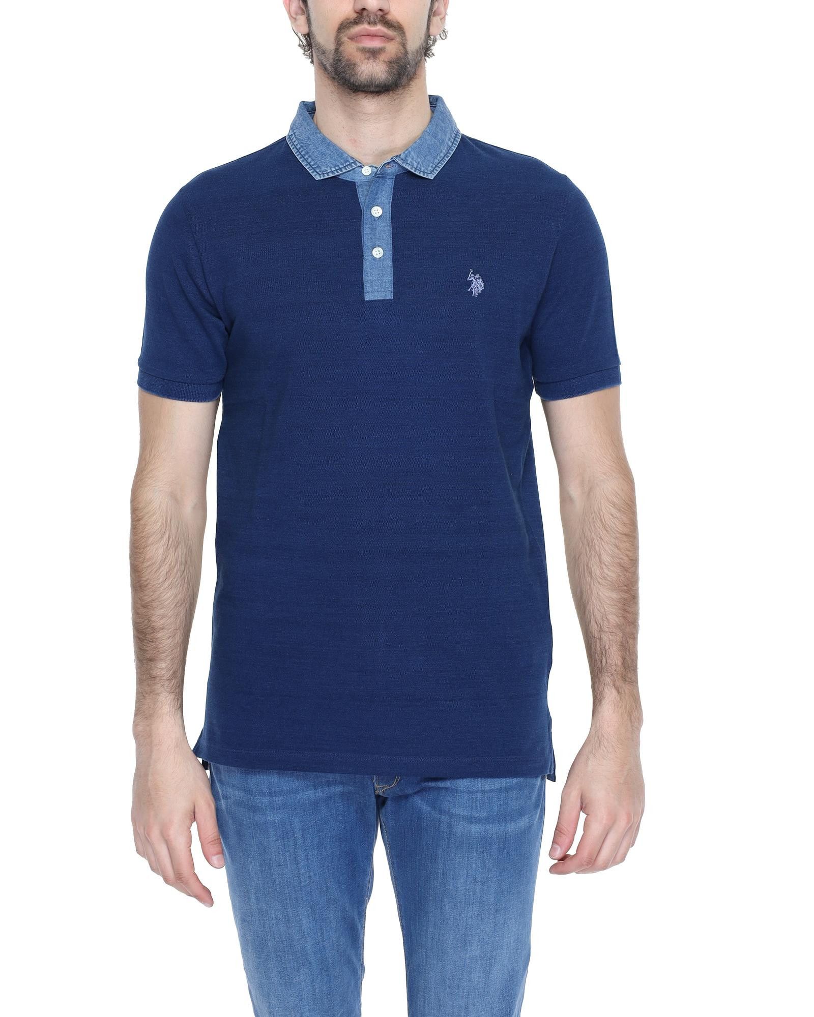 image of U S Polo Assn Plain Polo With Button Fastening in Blue, Men's (Size XL)