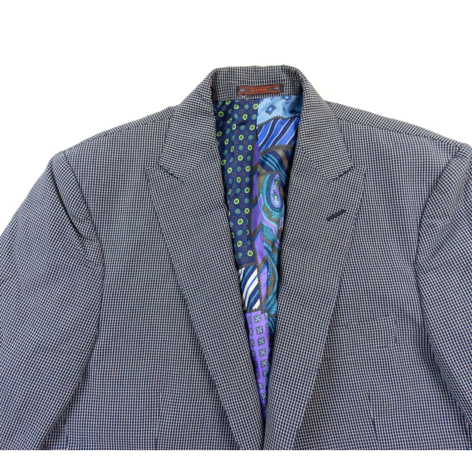Etro ETRO Blazer 50 Blue Check Sport Coat Cotton Silk Lined Regular Fit Mens Size 50R - 2 Thumbnail