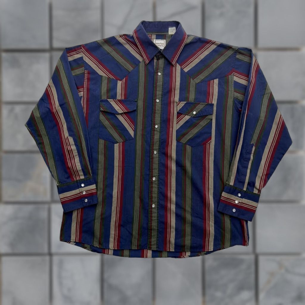CO Western Plains Trading Co Shirt Mens 2XL Blue Striped Western Snap Long Sleeve Size US XXL / EU 58 / 5 - 1 Thumbnail