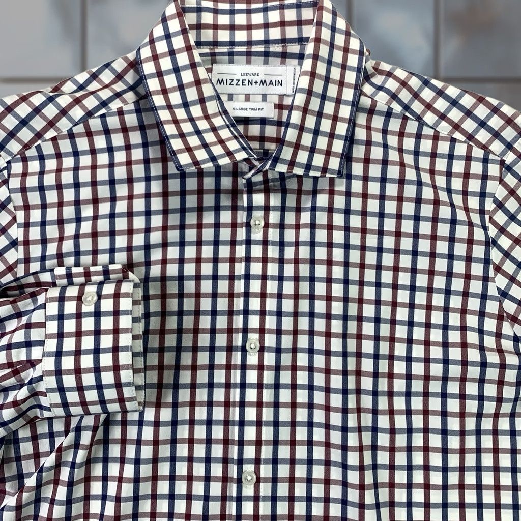 Mizzen+Main Mizzen+Main Leeward Shirt Men’s XL Trim Fit Blue Red Check Performance Casual Business All Seasons Breathable Stretch Button-Up Size US XL / EU 56 / 4 - 1 Thumbnail