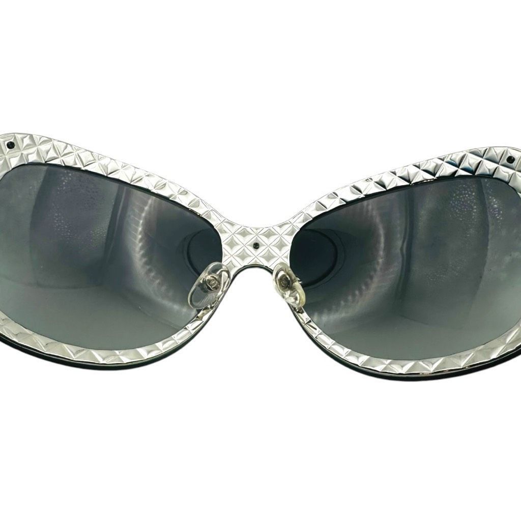 Chanel CHANEL Quilted Double C Logo Sunglasses Black Silver Luxury Size ONE SIZE - 7 Thumbnail