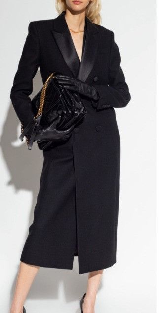 Saint Laurent Paris o1b1hav110325 Tuxedo Coat in Crepe Wool in Black Size XXS / US 00 / IT 34 - 2 Thumbnail