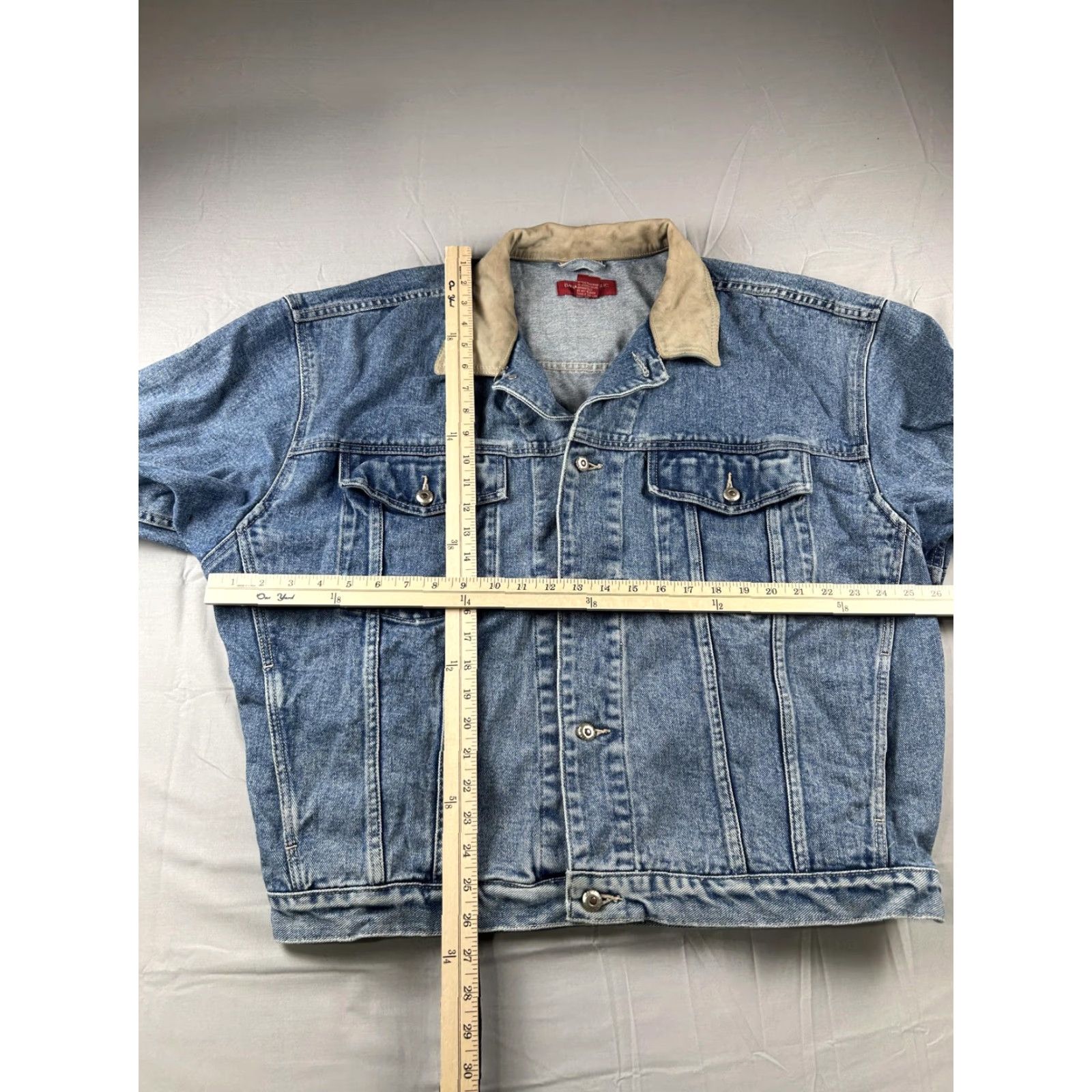 Banana Republic VINTAGE Banana Republic Denim Jacket Mens XL Blue Leather Collar Trucker 90s Size US XL / EU 56 / 4 - 5 Thumbnail