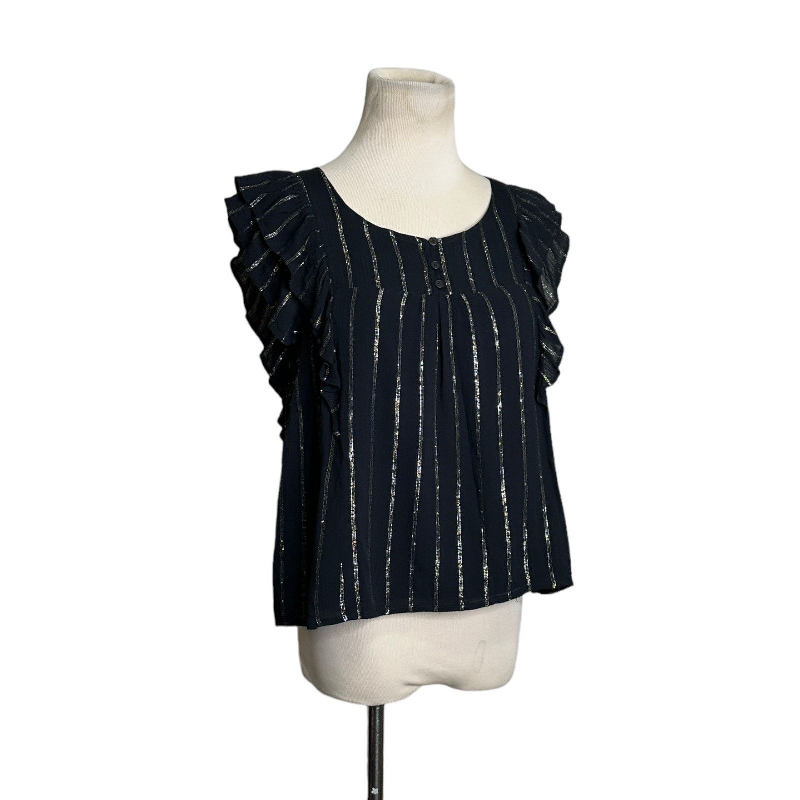 BB Dakota BB Dakota black silver stripes ruffled blouse size Small Size S / US 4 / IT 40 - 7 Thumbnail