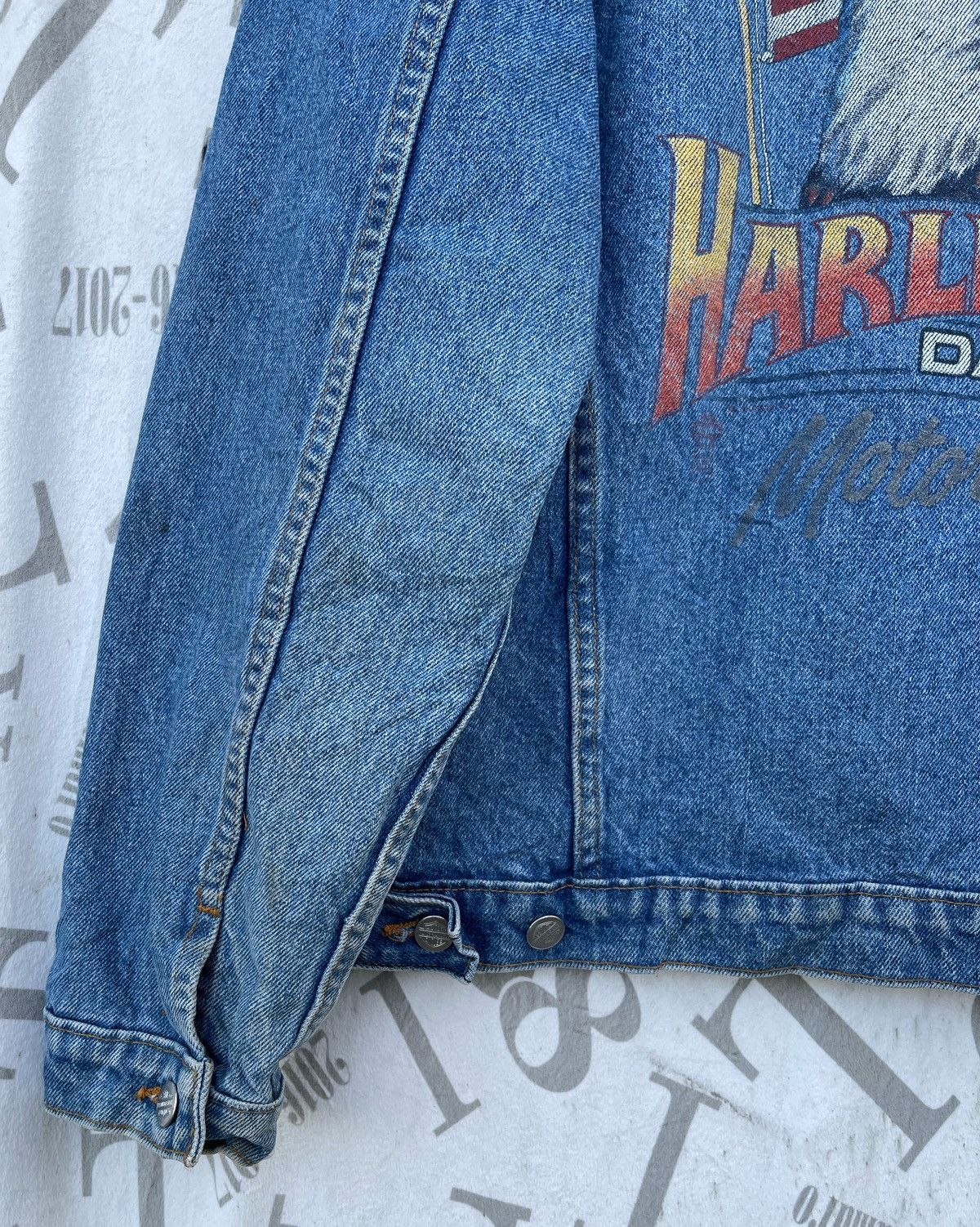 Harley Davidson 🔥Vintage 90's Harley Davidson USA Logo Denim Trucker Jacket Size US L / EU 52-54 / 3 - 12 Thumbnail