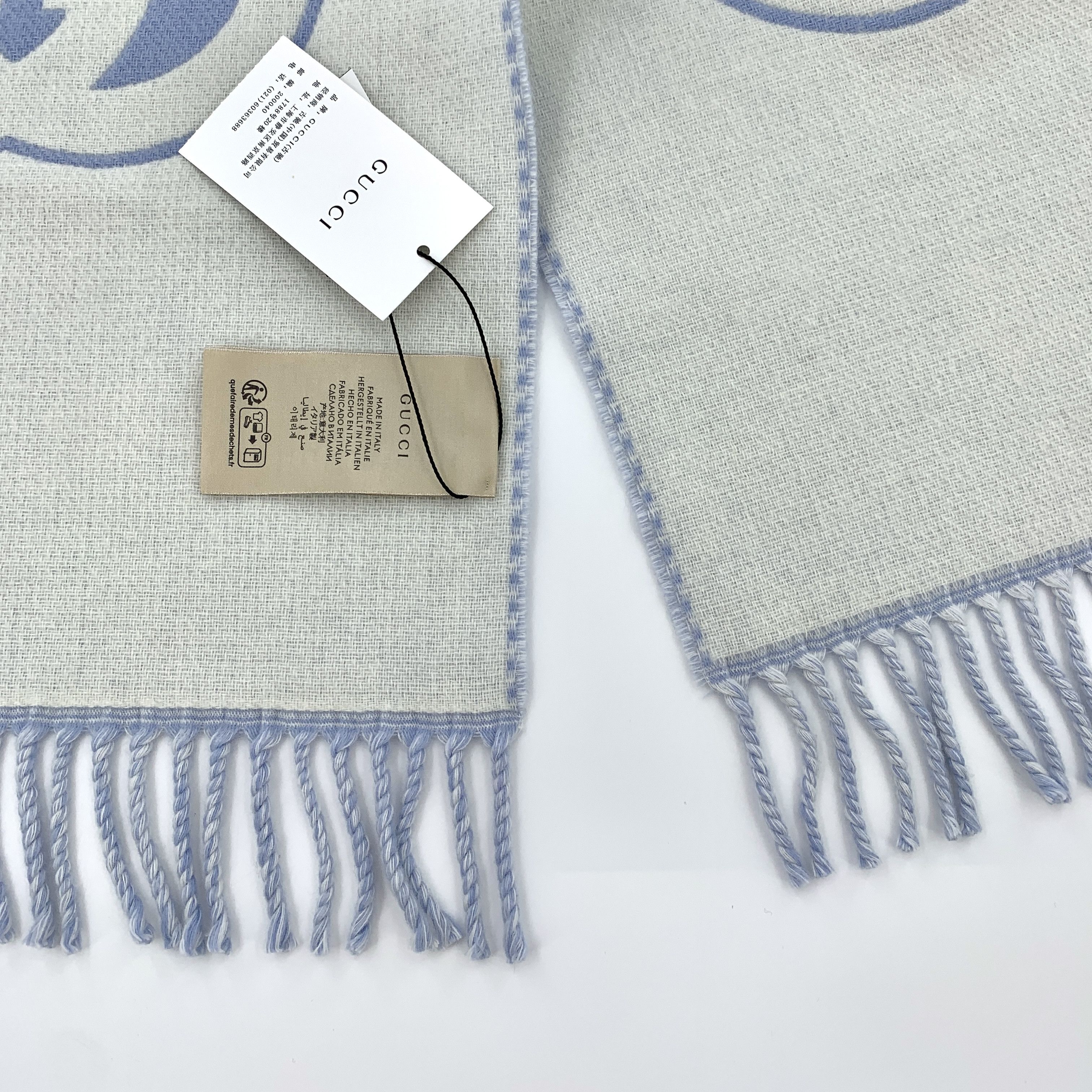 Gucci Gucci Blue GG Wool Fringe Scarf (200×33cm) Size ONE SIZE - 4 Thumbnail