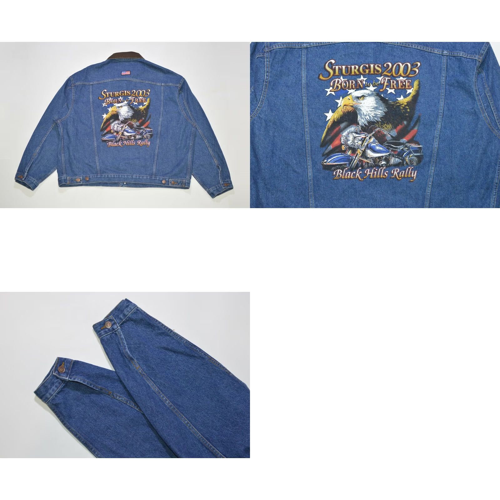 Denime Texas Wear Sturgis 2003 Black Hills Rally Denim Jacket Blue XL Mens Size XL Back Print Jacket Denim Jacket Shirts Shirt? Size US XL / EU 56 / 4 - 8 Thumbnail