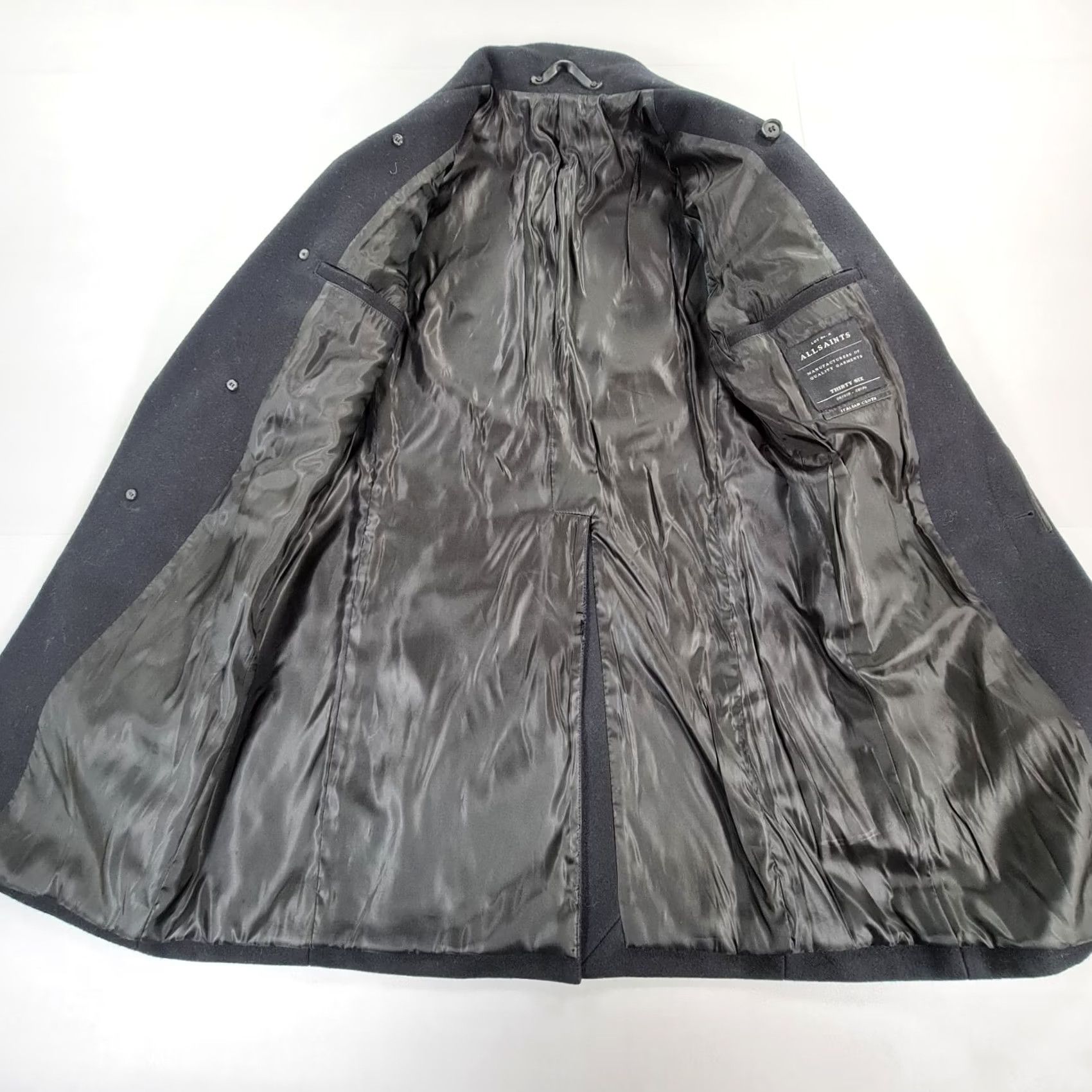 Allsaints AllSaints Mens Coat Navy Blue 36 Wool Single Breasted Mire Overcoat Size US XXS / EU 40 - 4 Thumbnail