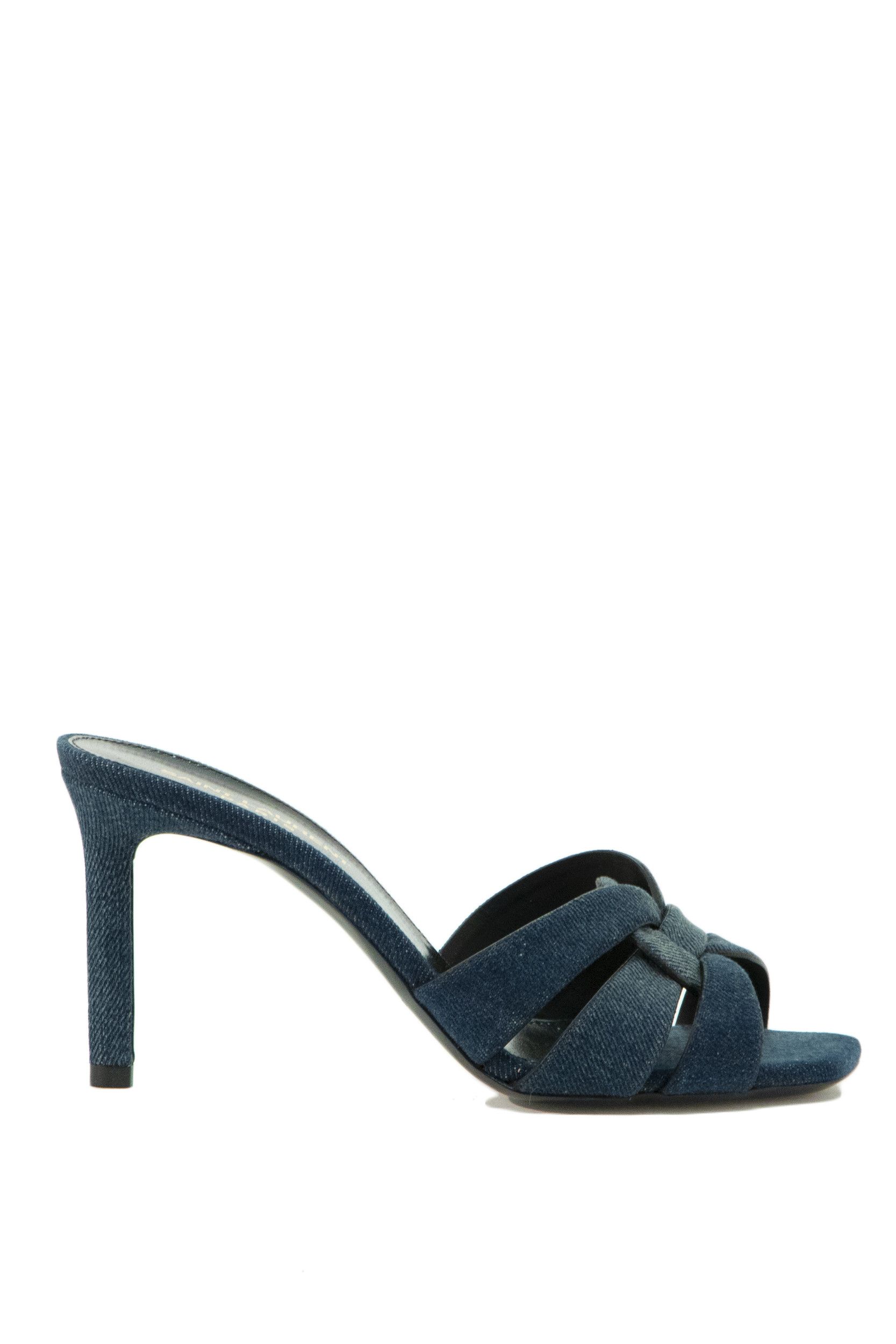 image of Saint Laurent Paris O1S1Wg110424 Tribute Mule Shoess In Denim Sandals In Blue, Women's (Size 8)