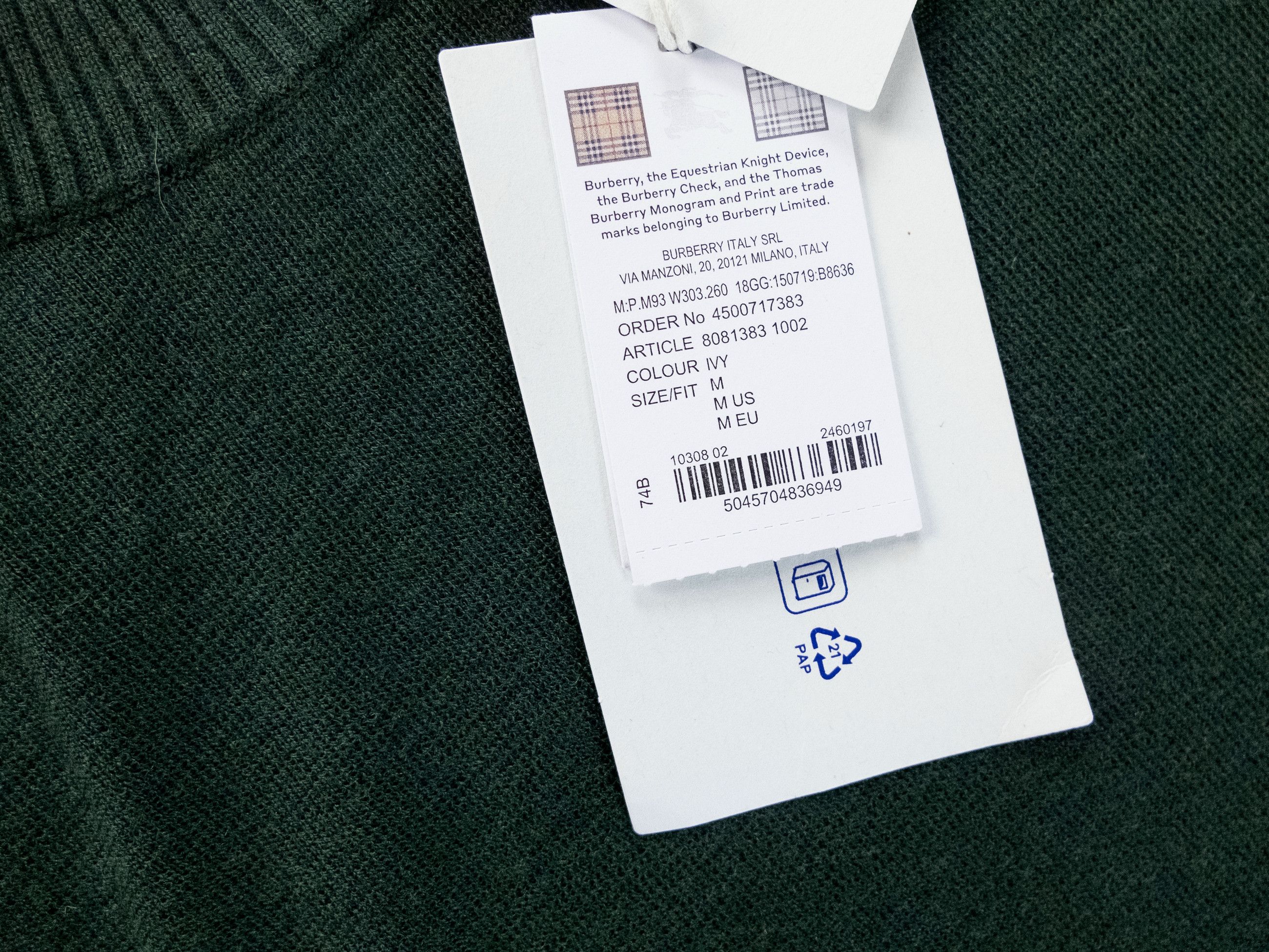 Burberry BURBERRY solid ivy green straight fit wool sweater Medium Size US M / EU 48-50 / 2 - 8 Thumbnail