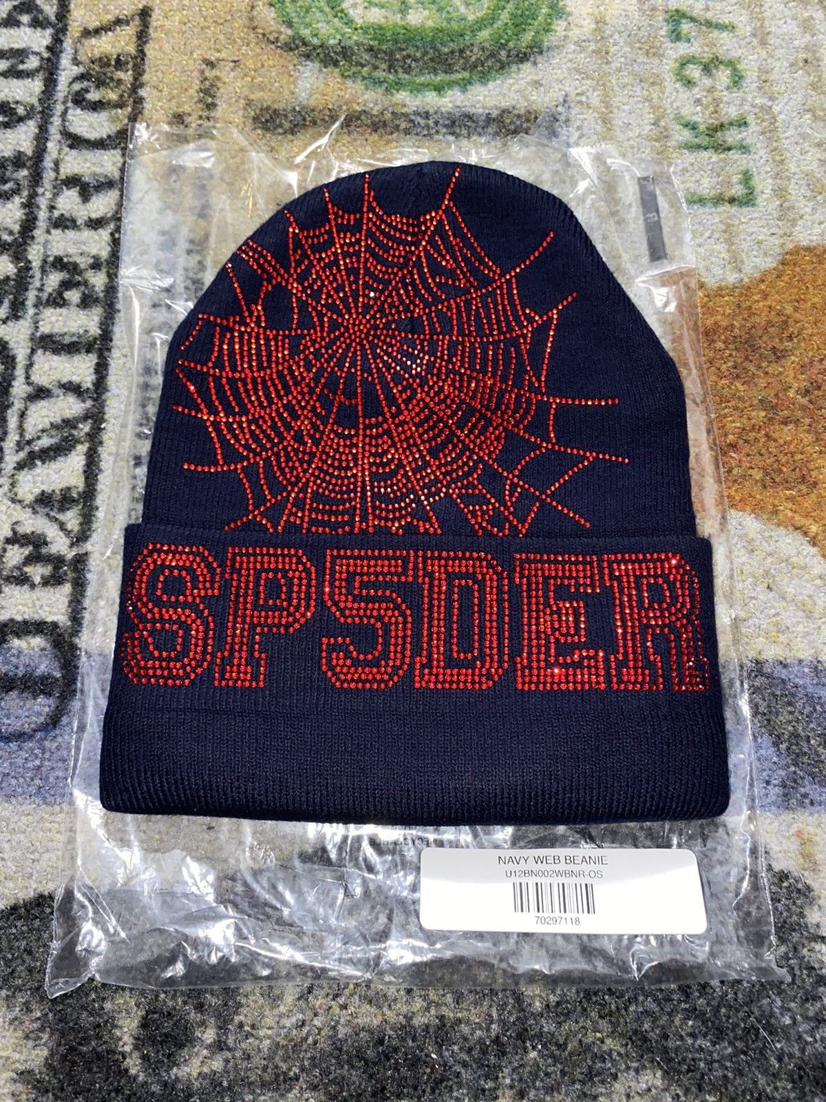 Pre-owned Spider Worldwide Sp5der Og Web Beanie Navy Red