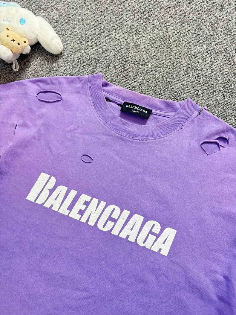 Balenciaga Balenciaga Purple big hole letter logo short sleeve 2502-Ne Size US XXS / EU 40 - 3 Thumbnail