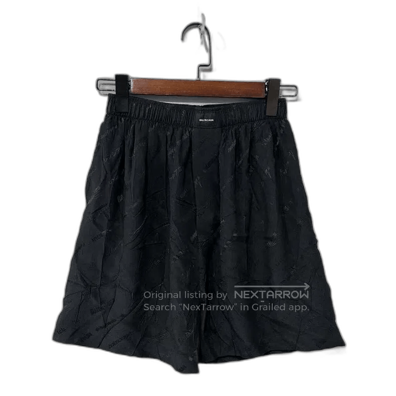 Balenciaga Balenciaga Black Printed Silk Shorts. Size US 44 / EU 60 - 1 Thumbnail