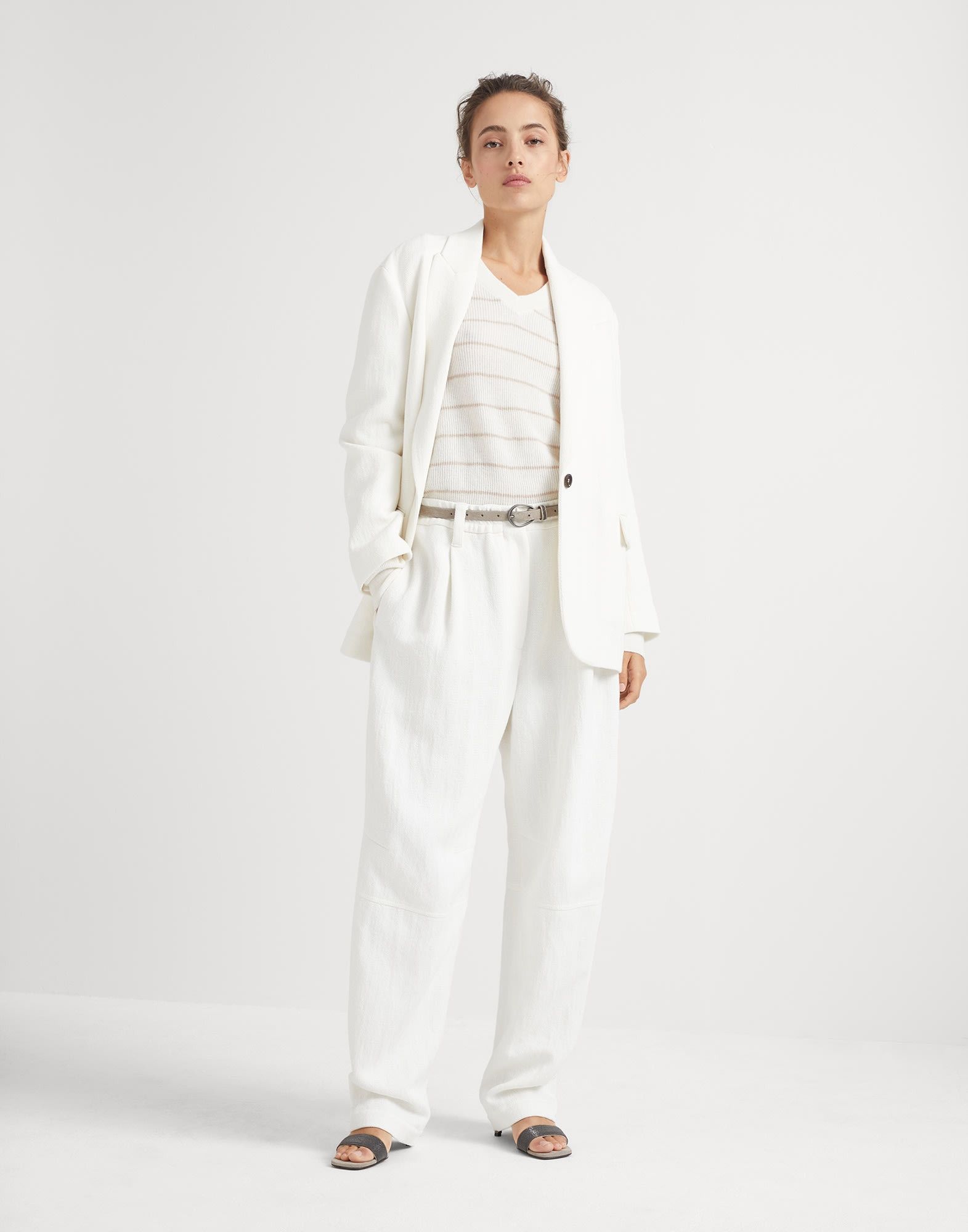 Brunello Cucinelli o1w1db10825 Sweater in White Size L / US 10 / IT 46 - 6 Thumbnail