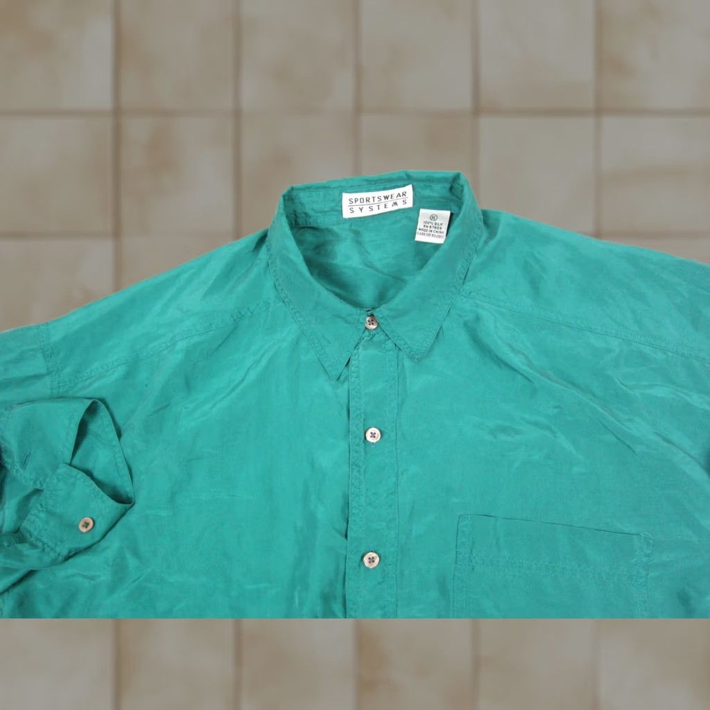 Vintage VINTAGE Sportswear Systems Shirt Mens XL Green 100% Silk Button Up 90s Size US XL / EU 56 / 4 - 1 Thumbnail