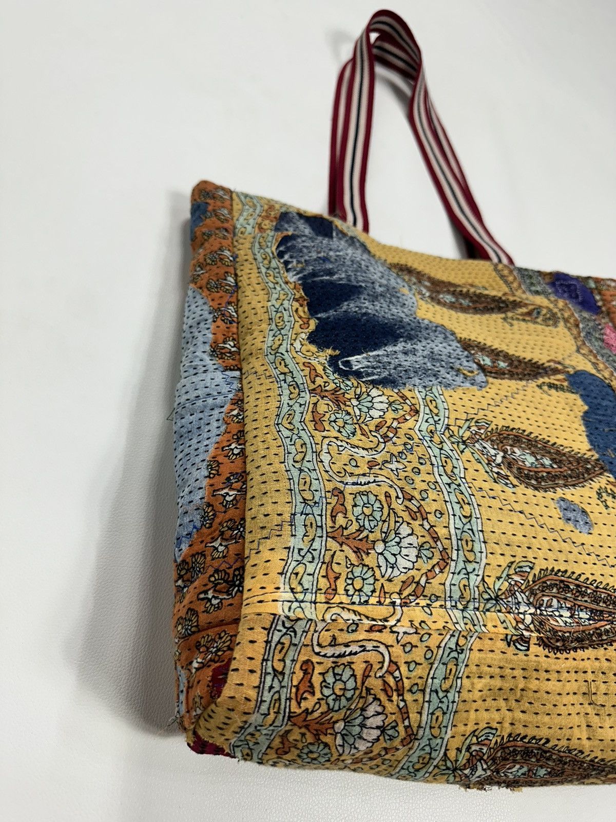 Handmade Custom Made Distressed denim Patchwork Boro Paisley tote bag Size ONE SIZE - 7 Thumbnail