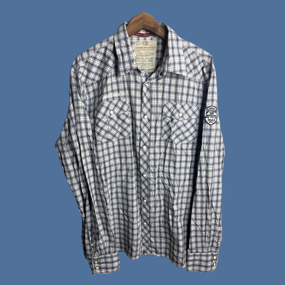 Scotch & Soda VINTAGE Scotch & Soda Shirt Mens XL Blue White Plaid Western Pearl Snap Long Sleeve Size US XL / EU 56 / 4 - 1 Thumbnail