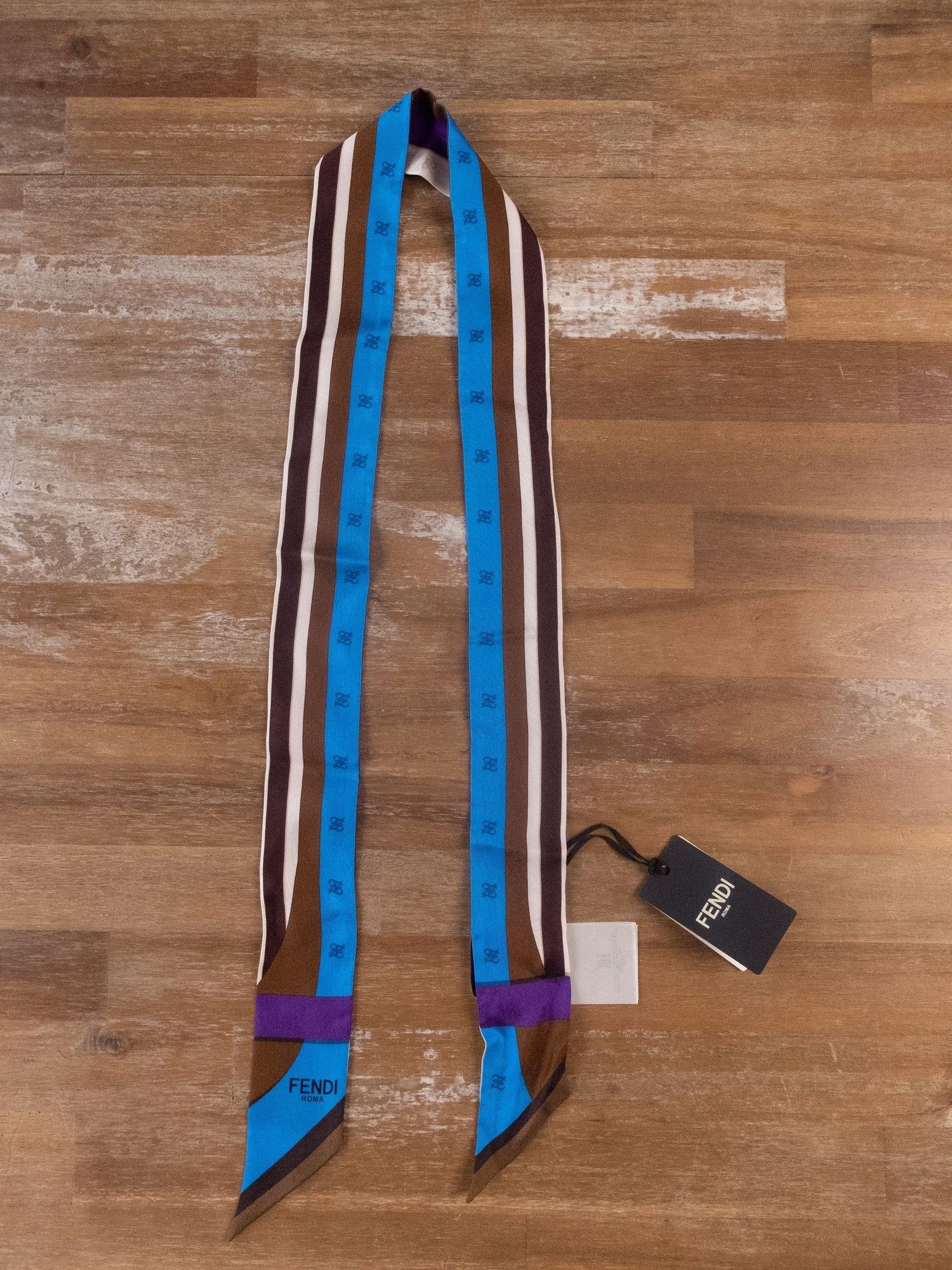 Fendi FENDI blue brown purple Karligraphy logo silk mitzah scarf Size ONE SIZE - 1 Thumbnail