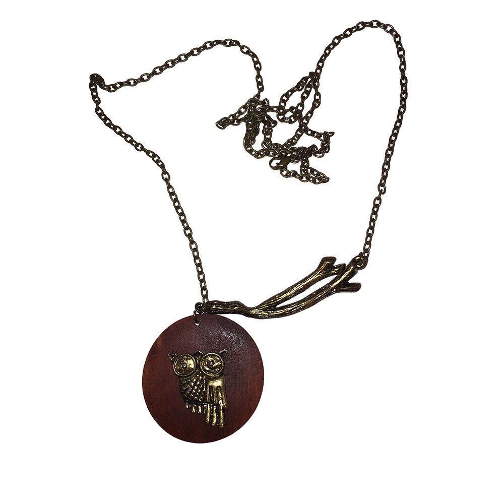 Designer Brass and Wood Owl with Branch Necklace Size ONE SIZE - 3 Thumbnail