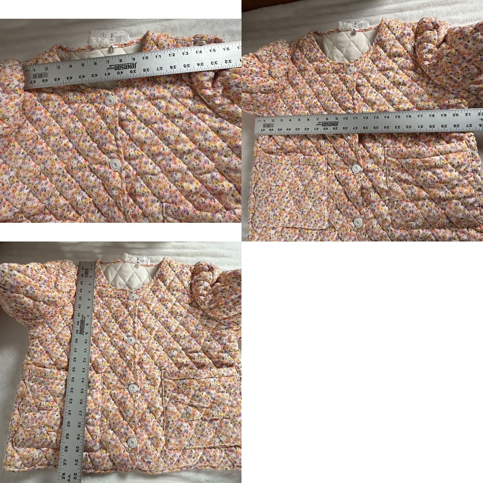 Vintage Sadie & Sage Womens Floral Quilted Jacket Large Peach Button Front Pockets New Size L / US 10 / IT 46 - 8 Thumbnail
