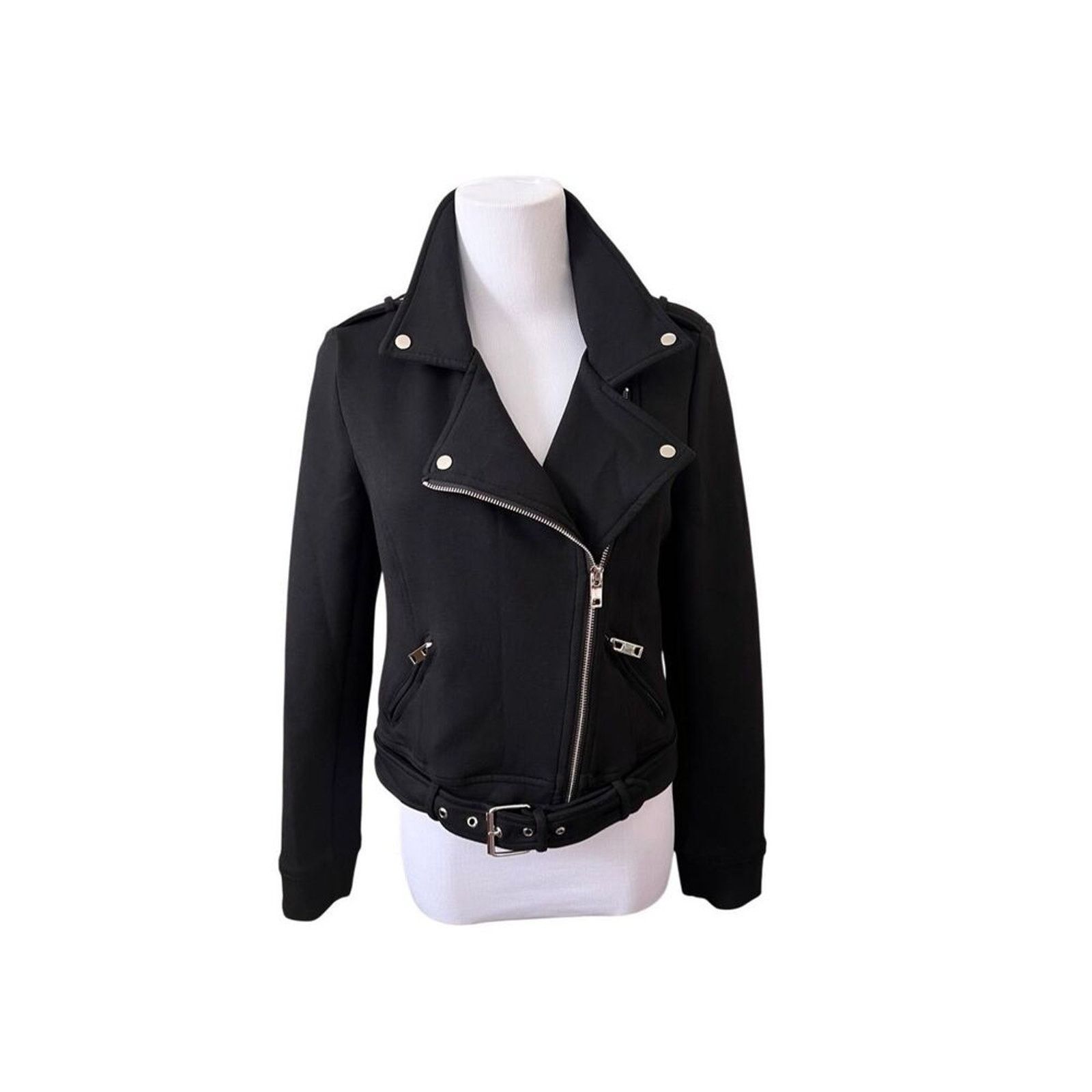 Other Lulus Motorcycle Black Rayon Jacket Retro Exposed Zippers XS Size XS / US 0-2 / IT 36-38 - 1 Thumbnail
