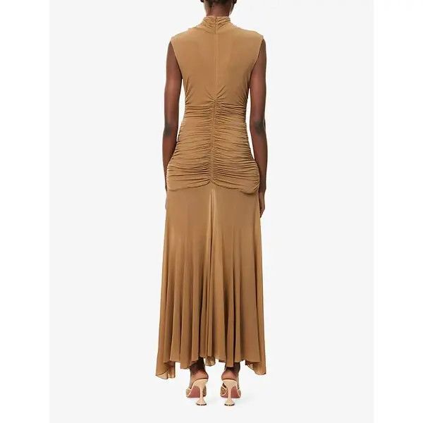 Magda Butrym o1h1sh11225 High Neck Cupro Midi Dress in Beige Size XS / US 0-2 / IT 36-38 - 3 Thumbnail
