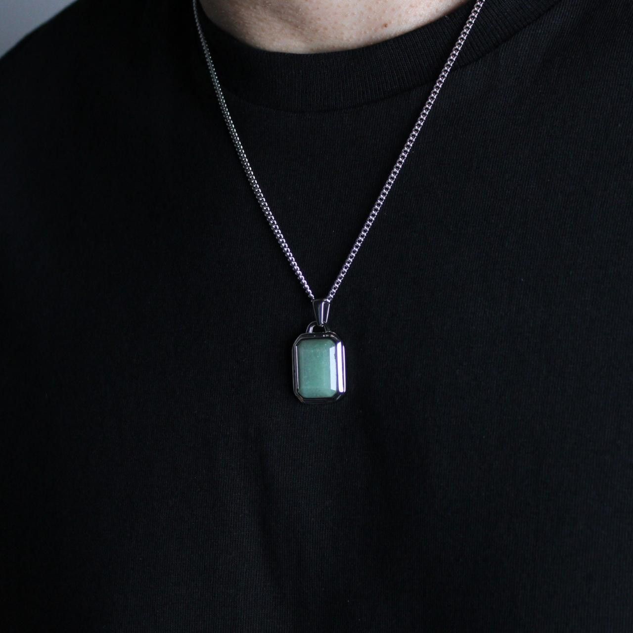 Jewelry Silver Aventurine Pendant Necklace Size ONE SIZE - 3 Thumbnail