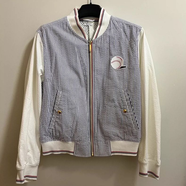 Thom Browne Thom Browne Striped Varsity Bomber Jacket - dmc Size US M / EU 48-50 / 2 - 1 Thumbnail