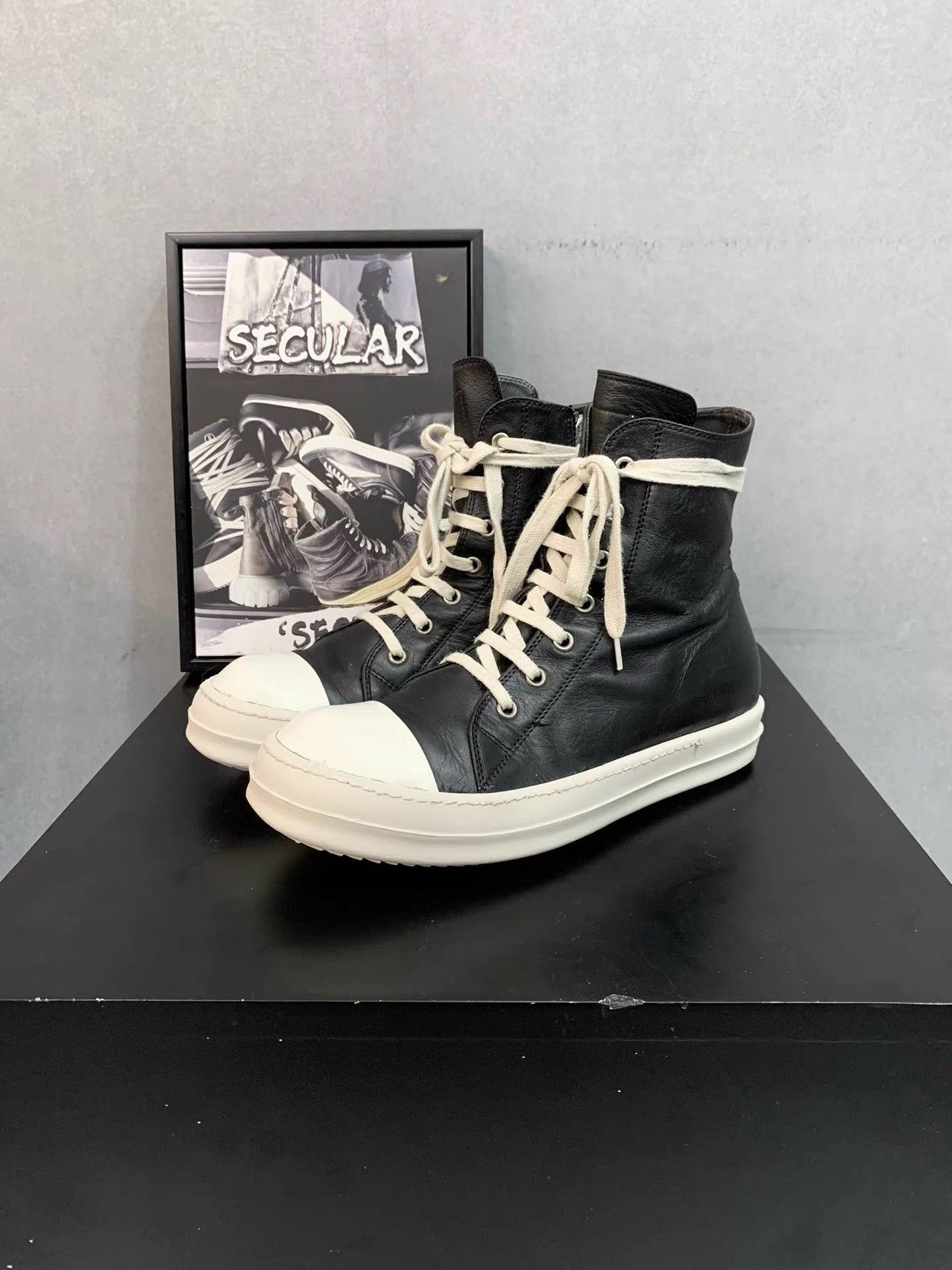 Rick Owens Rick Owens EDFU Leather Ramones Hi Top in Black | Grailed