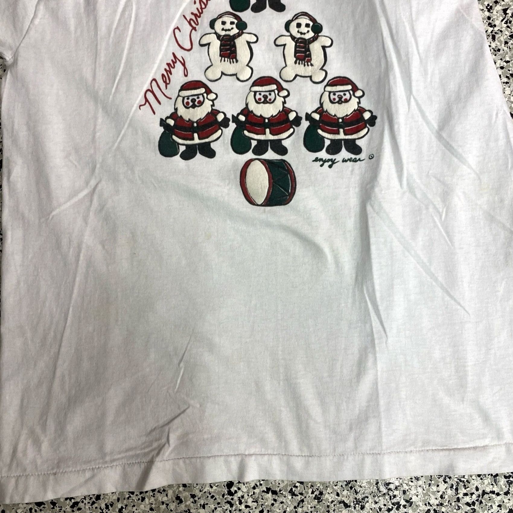 Fruit Of The Loom VINTAGE Fruit of the Loom T-Shirt Santa Snowman Ginger Bread White Lmen Men T-Shirt 90s Christmas Holiday Crew Neck Short Sleeve Yellowing Size US L / EU 52-54 / 3 - 6 Thumbnail
