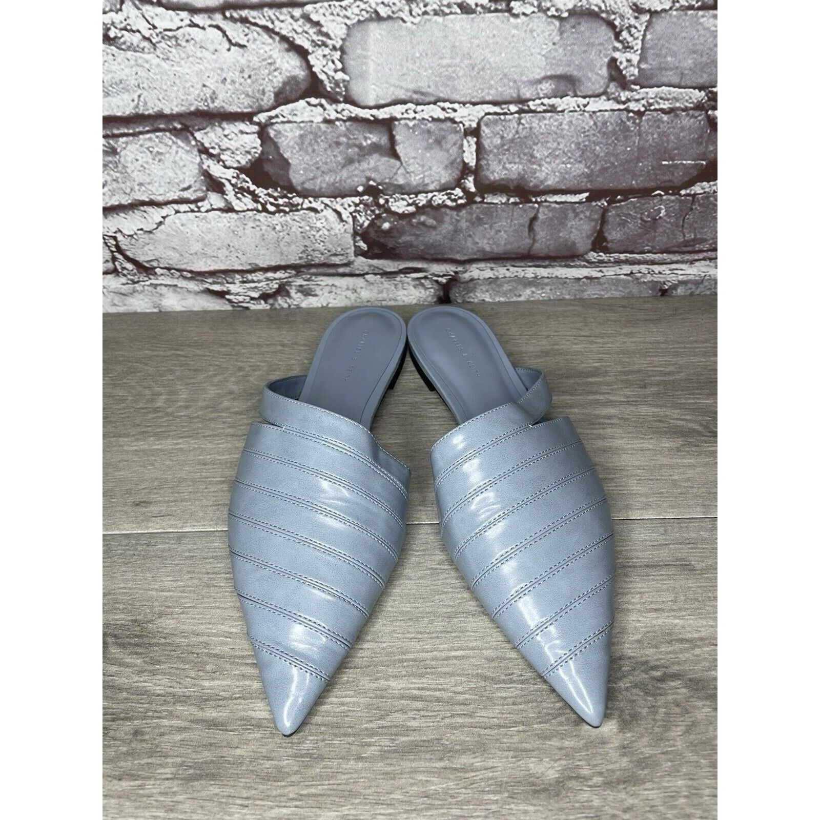 Other Charles Keith Blue Leather Pointed Toe Flats Mules Shoes Wom Size US 7.5 / IT 37.5 - 3 Thumbnail