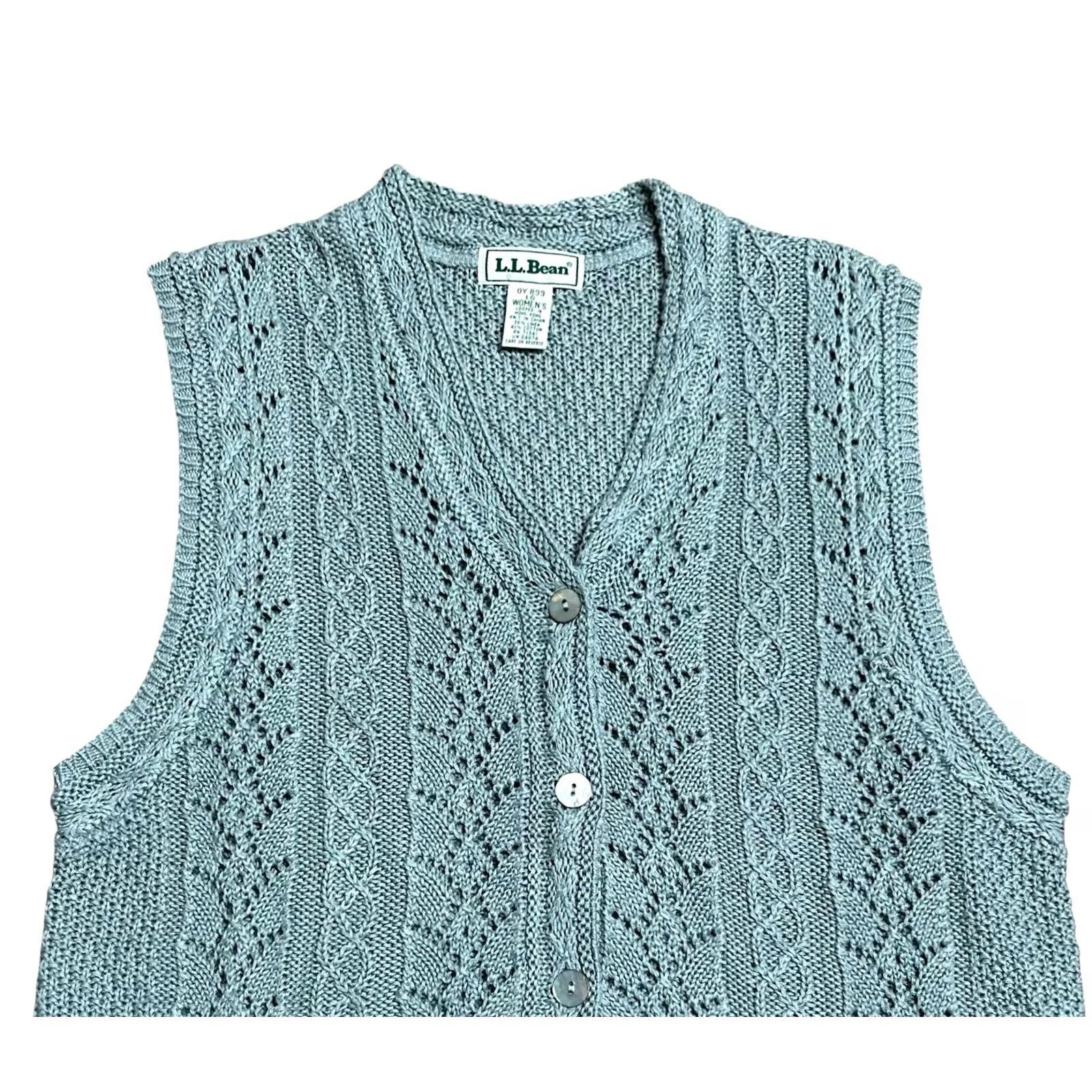 Vintage VINTAGE L.L.Bean Women's Crocheted Vest Blue Knit Bohemian Sz Large 90's Y2K Sleeveless V-Neck Regular Knit Style Size L / US 10 / IT 46 - 5 Thumbnail