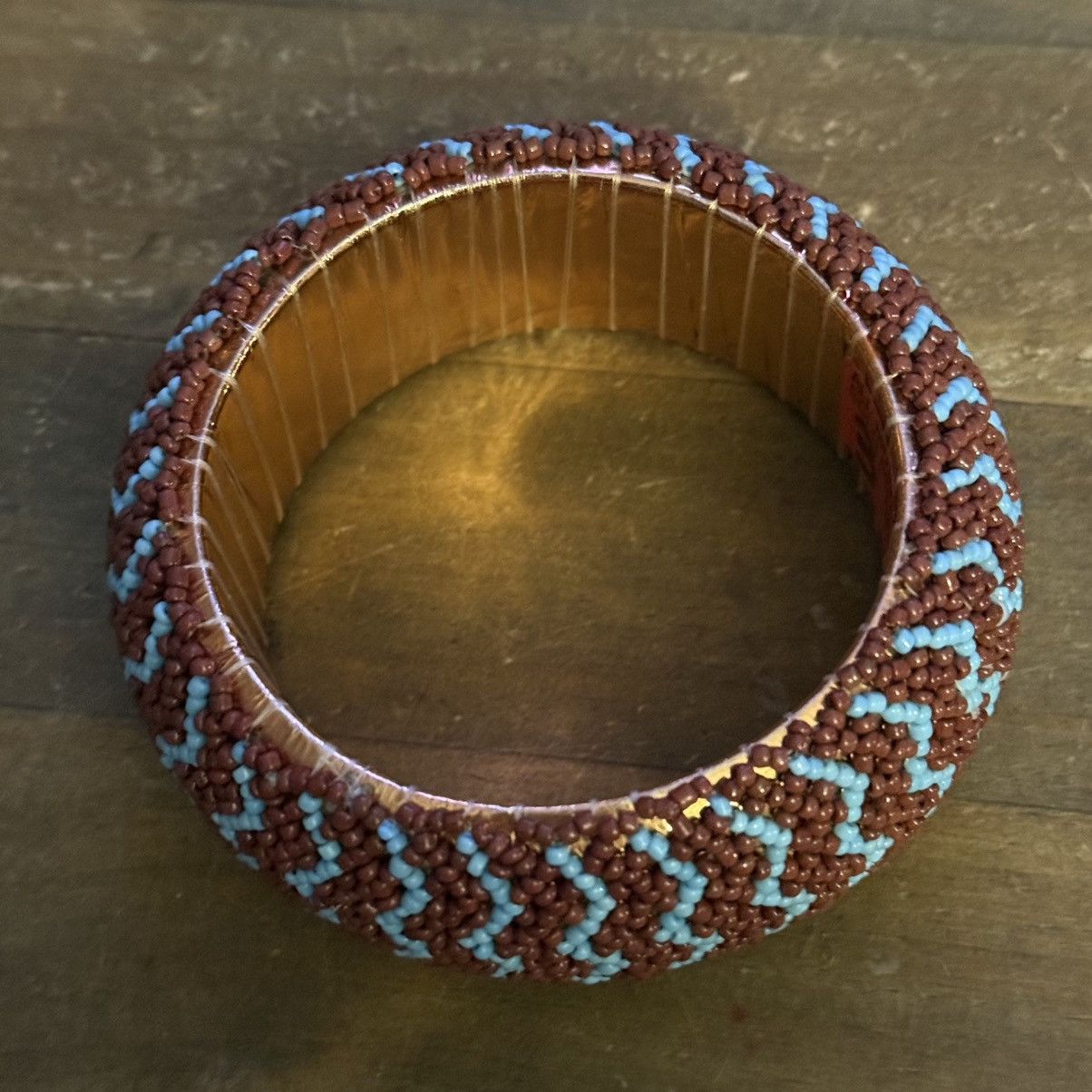 Other Chunky peyote stitch turquoise & brown beaded bangle bracele Size ONE SIZE - 4 Thumbnail