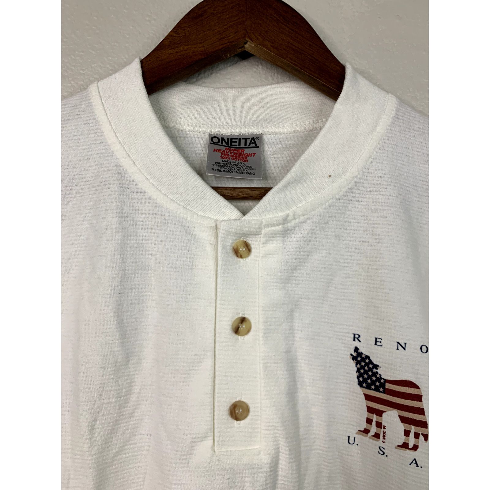 Vintage Vintage Reno Henley Tee Oneita USA Flag Graphic 90s M Size US M / EU 48-50 / 2 - 3 Thumbnail