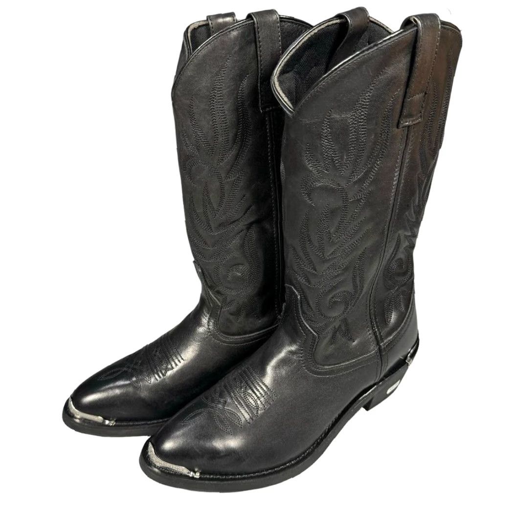 Vintage Laredo Mccomb Boots Men’s 10D Round Toe Cowboy Black Leather Western Work Shoes Size US 10 / EU 43 - 4 Thumbnail