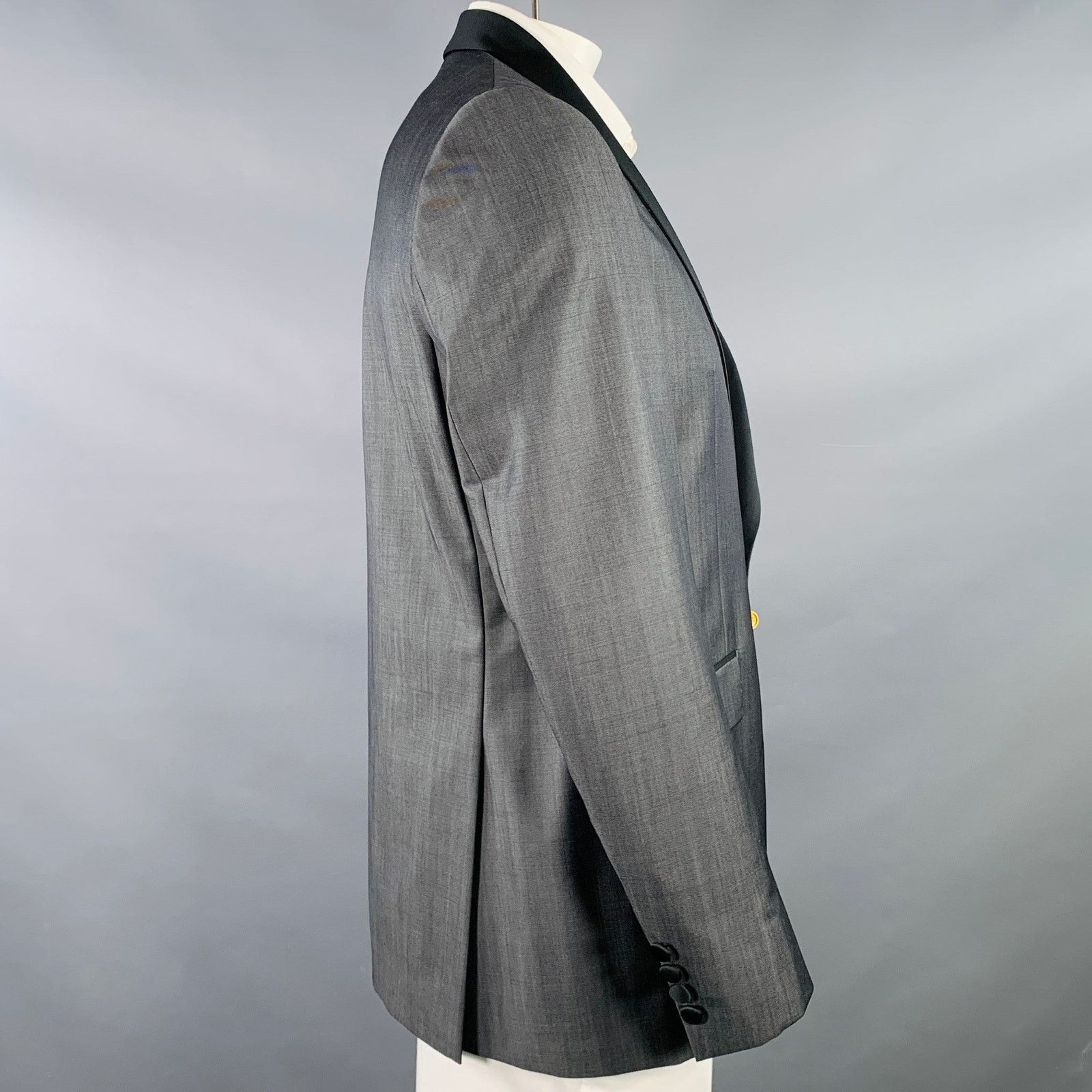 Size 42 Long Grey Black Wool Mohair Shawl Collar Sport Coat