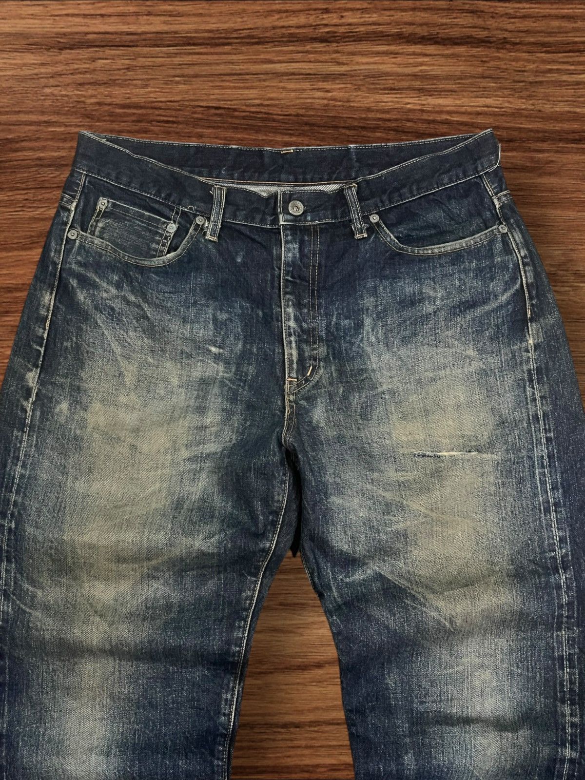 WHIZ LIMITED Whiz Limited Mud Indigo Washed Distress Selvedge Loose Jeans Size US 33 - 5 Thumbnail