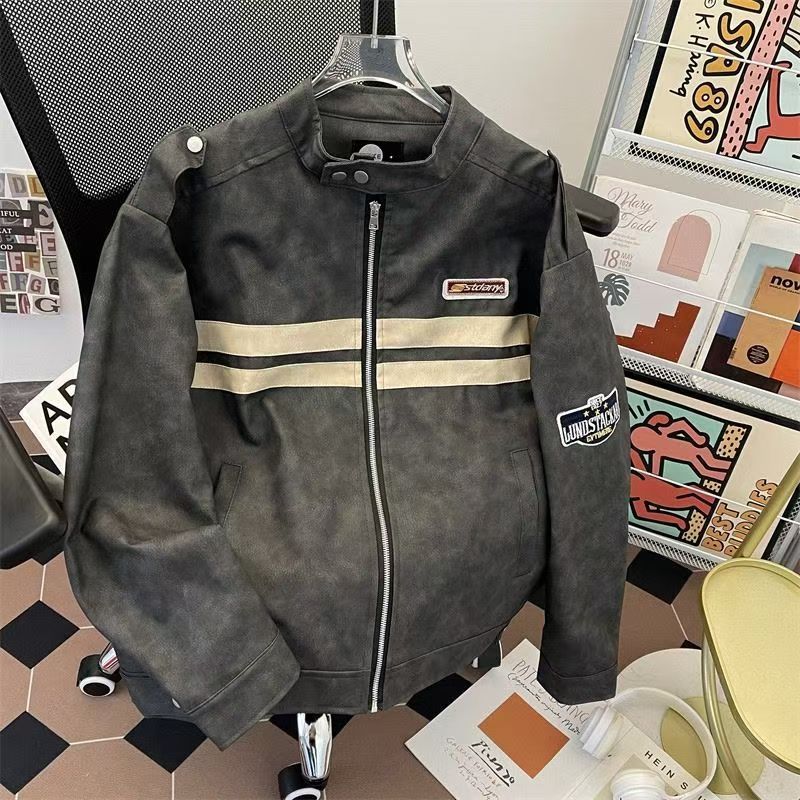 Vintage American Vintage Biker Jacket, Stripe Badge Coat Size US M / EU 48-50 / 2 - 3 Thumbnail