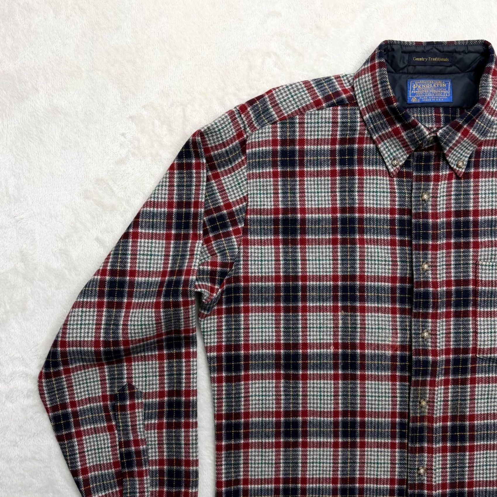 Pendleton VINTAGE Pendleton Flannel Shirt Mens L Button Up Red Plaid Wool Made In USA Size US L / EU 52-54 / 3 - 6 Thumbnail