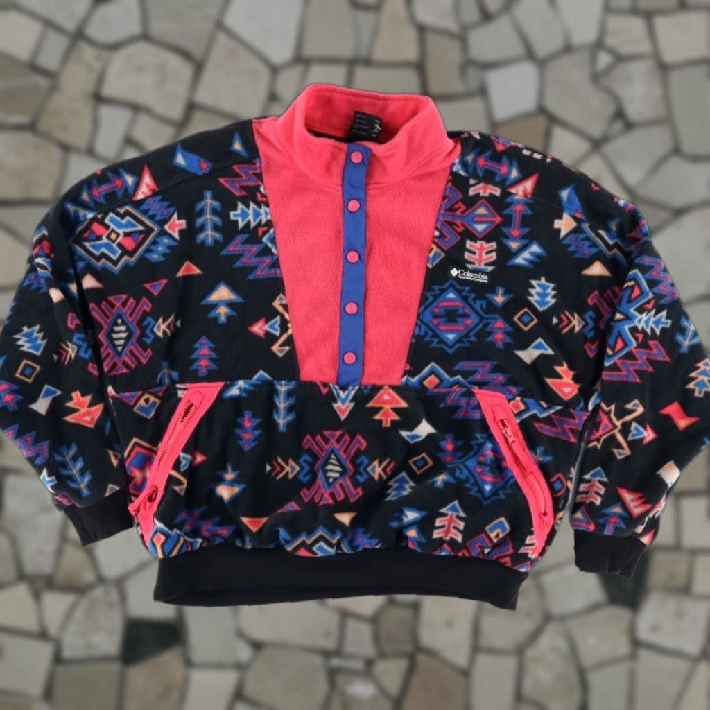Vintage Columbia Wintertrainer Aztec Snap T Fleece All Over Print Mock Long Sleeve Sweater Black Women's 2XL Size XXL / US 16-18 / IT 52-54 - 1 Thumbnail