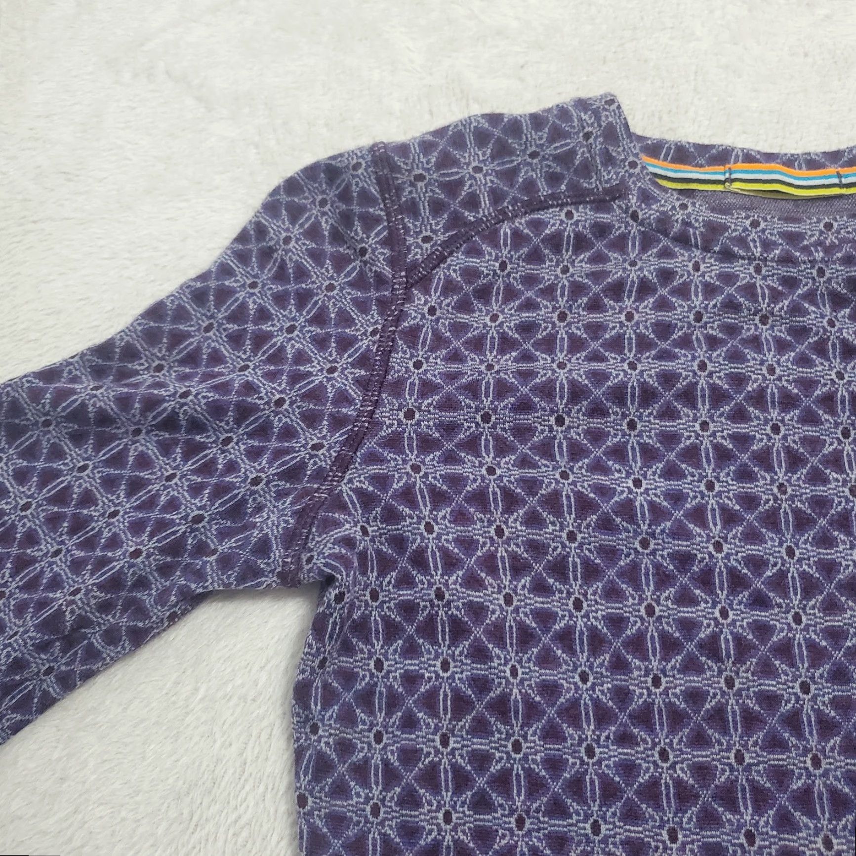Smartwool VINTAGE SmartWool Base Layer Top Women XS Purple Geo Print 100% Merino Wool Long Sleeve Shirt Pullover Crew Neck Slim Womens Size XS / US 0-2 / IT 36-38 - 6 Thumbnail