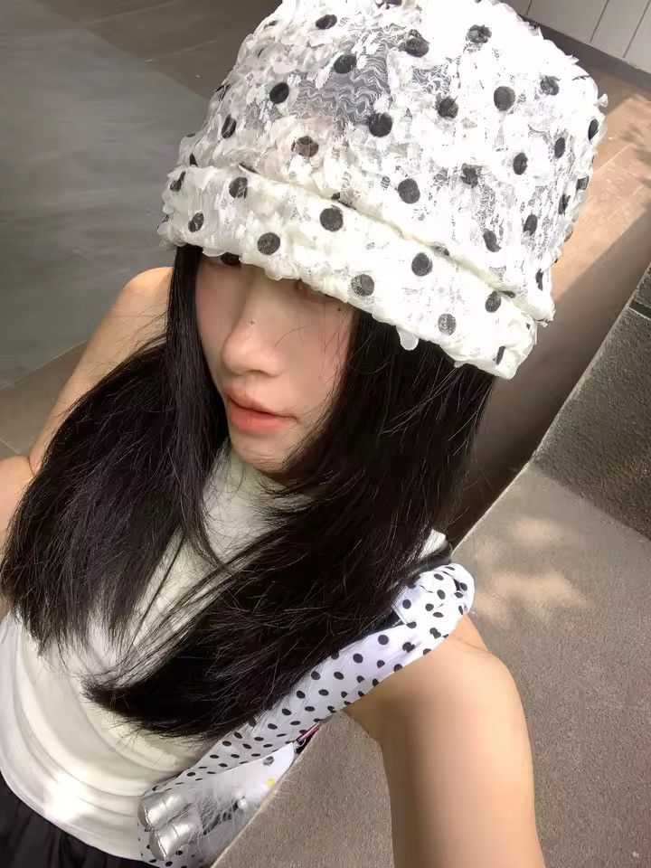 Vintage Polka Dot Lace Y2K Retro Style Summer Hat Size ONE SIZE - 5 Thumbnail