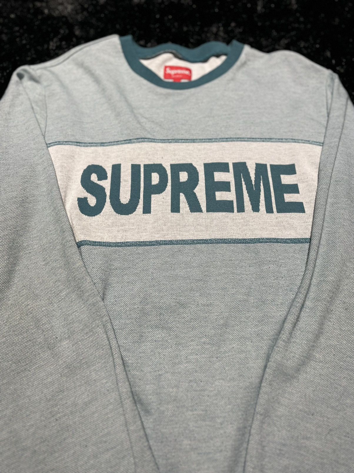 Supreme Teal Supreme Tonal Stripe Logo Crewneck | Grailed