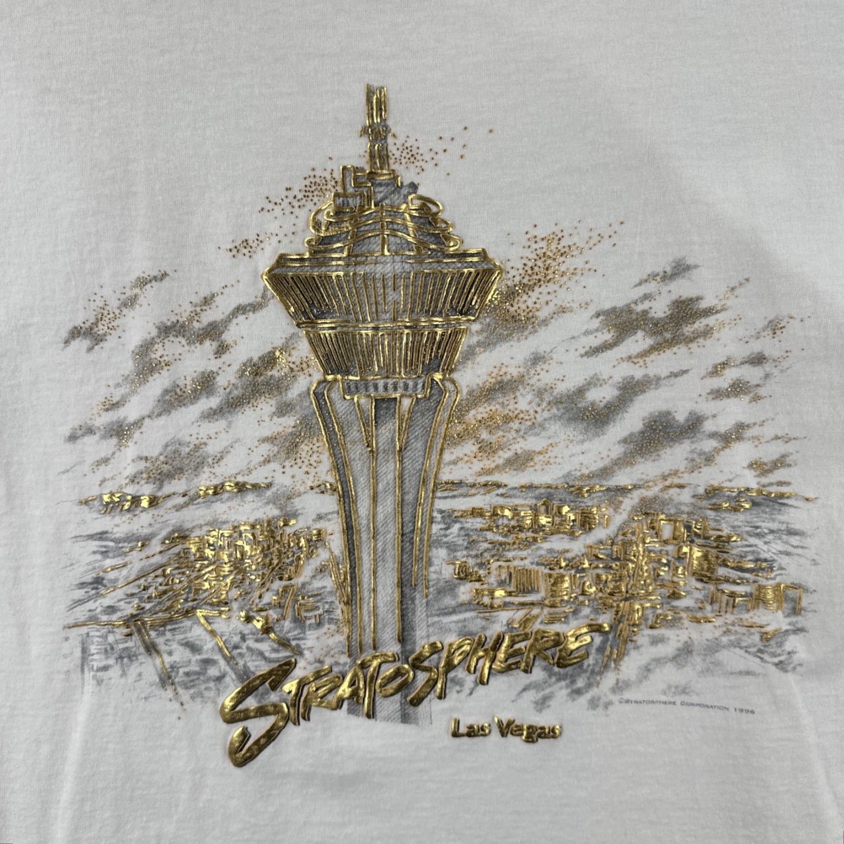 Vintage VINTAGE Stratosphere Las Vegas Men’s L Shirt White 1996 USA 90s Single Stitch Crew Neck Short Sleeve Cotton Knit T-Shirt Mens Size US L / EU 52-54 / 3 - 6 Thumbnail