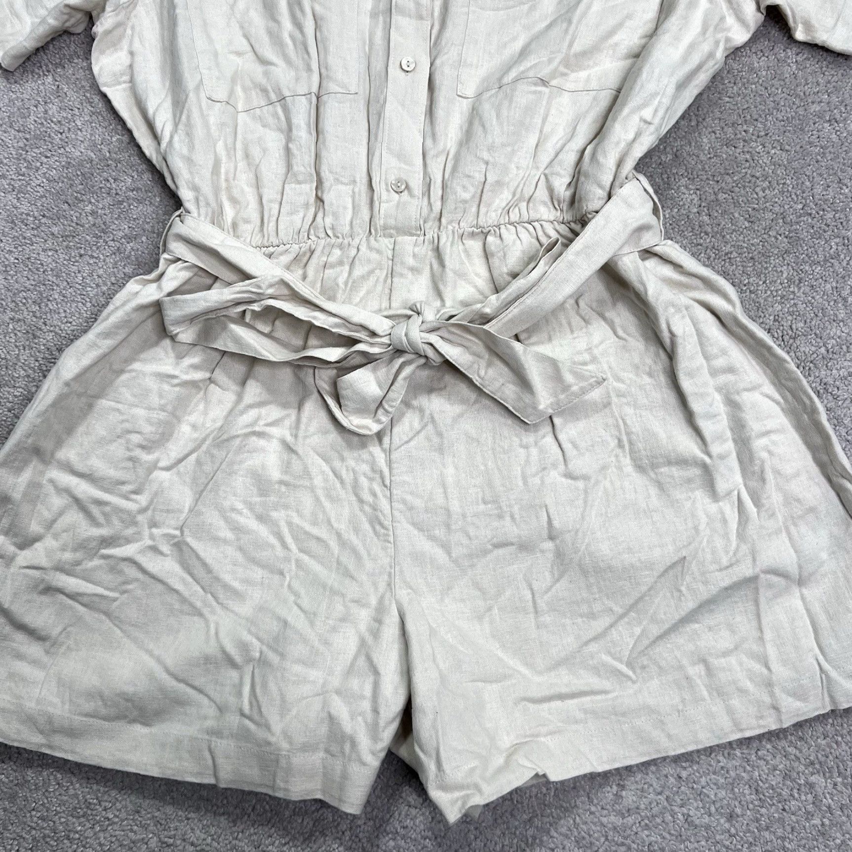 Abercrombie & Fitch Abercrombie & Fitch Linen-Cotton Blend Utility Romper Light Beige XLT Tall NWT Belted Pockets Elastic Waist Short Sleeve Size 40" / US 18 - 7 Thumbnail